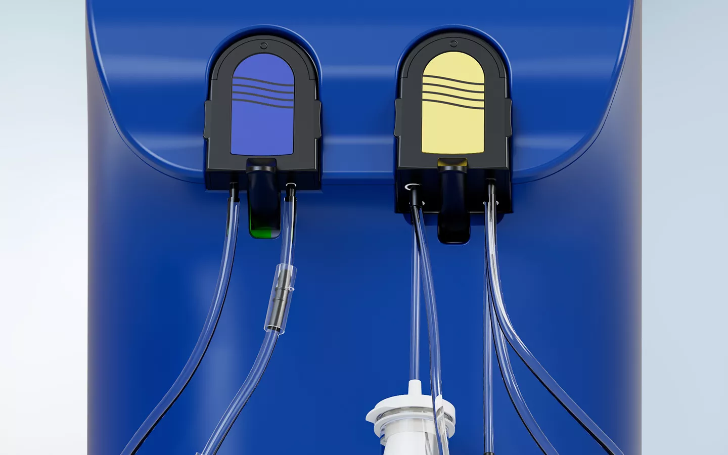 Detalhe das alavancas de retenção no Sistema de Gestão de Fluidos Fluent Pro