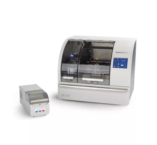 Sistema automático de blocos celulares Cellient® em fundo branco