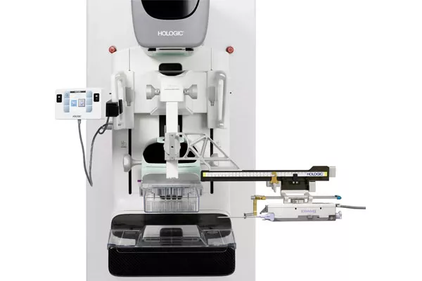 Sistema de orientação para biopsia mamária vertical Affirm em fundo branco